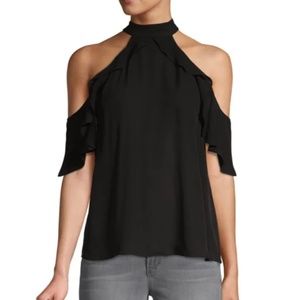 Alice + Olivia Cold Shoulder Halter Top Blouse 100% Silk